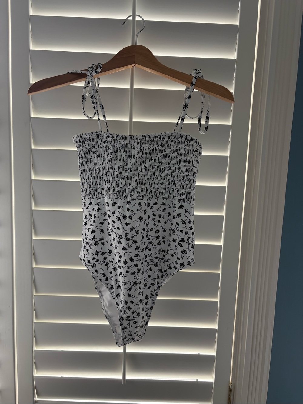 White and Black Floral Smocked Women’s One-Piece Swimsuit